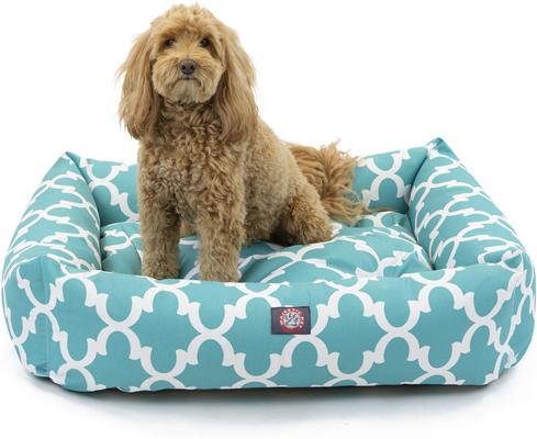 Show full view: Majestic Pet Luxe Bagel Trellis Bolster Dog Bed with Removable Cover, Teal, X-Large slide 2 of 4