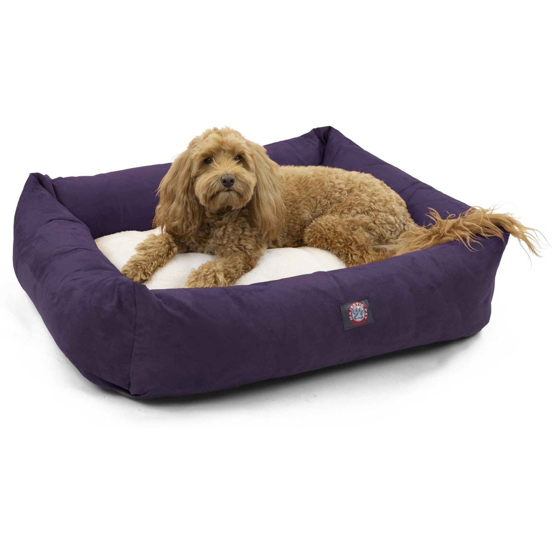 Majestic Pet Luxe Bagel Velvet Bolster Dog Bed with Removable Cover, Amethyst, X-Large