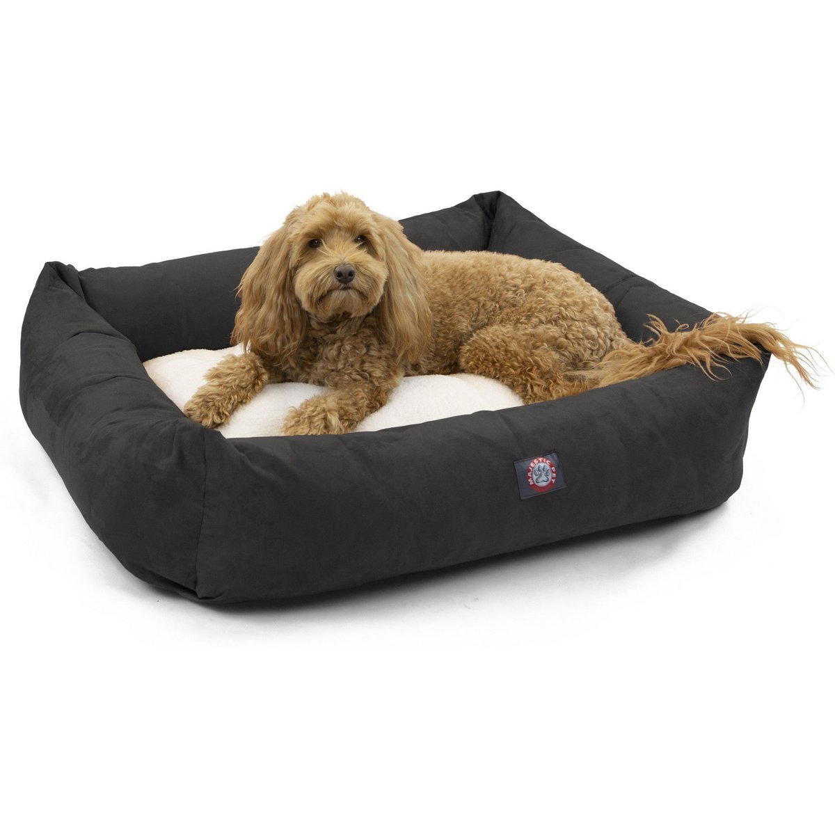Majestic Pet Luxe Bagel Velvet Bolster Dog Bed with Removable Cover, Coal, Large