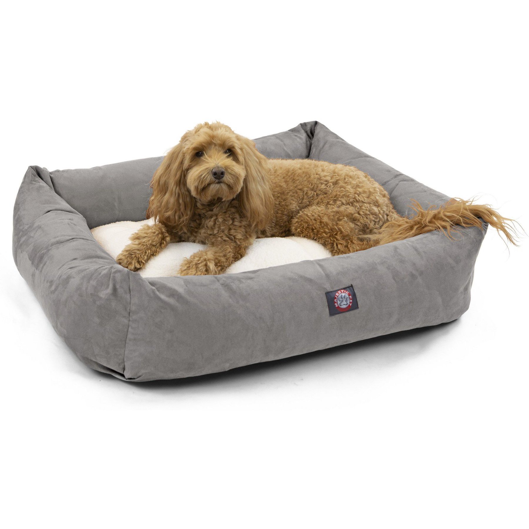 Majestic Pet Luxe Bagel Velvet Bolster Dog Bed with Removable Cover, Gray, X-Large