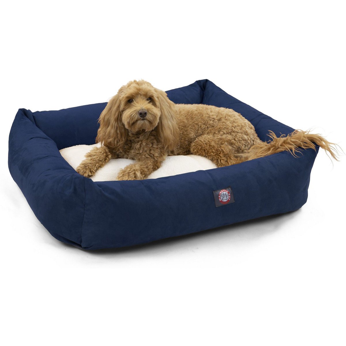 Majestic Pet Luxe Bagel Velvet Bolster Dog Bed with Removable Cover, Navy, Large