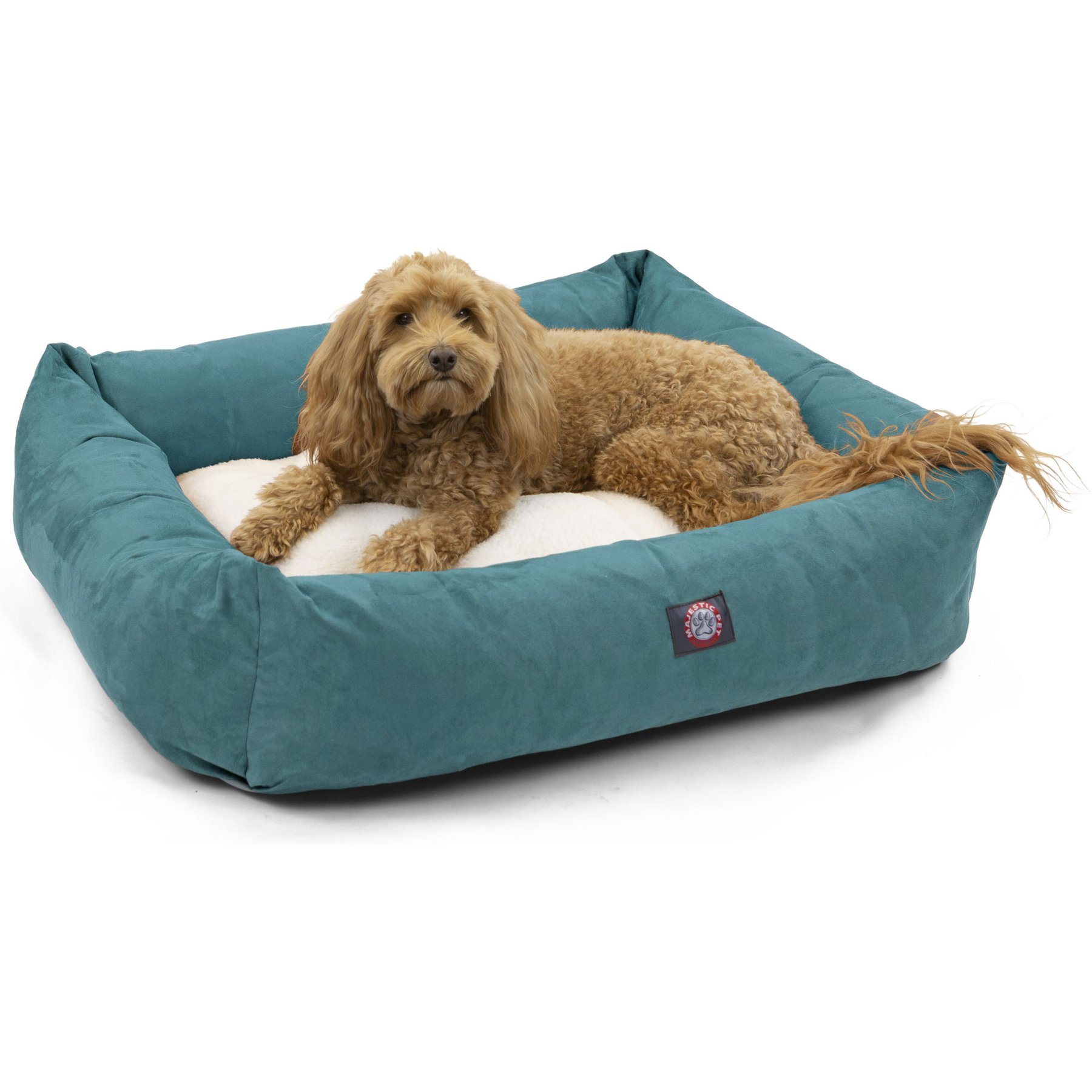 Majestic Pet Luxe Bagel Velvet Bolster Dog Bed with Removable Cover, Turquoise, Large