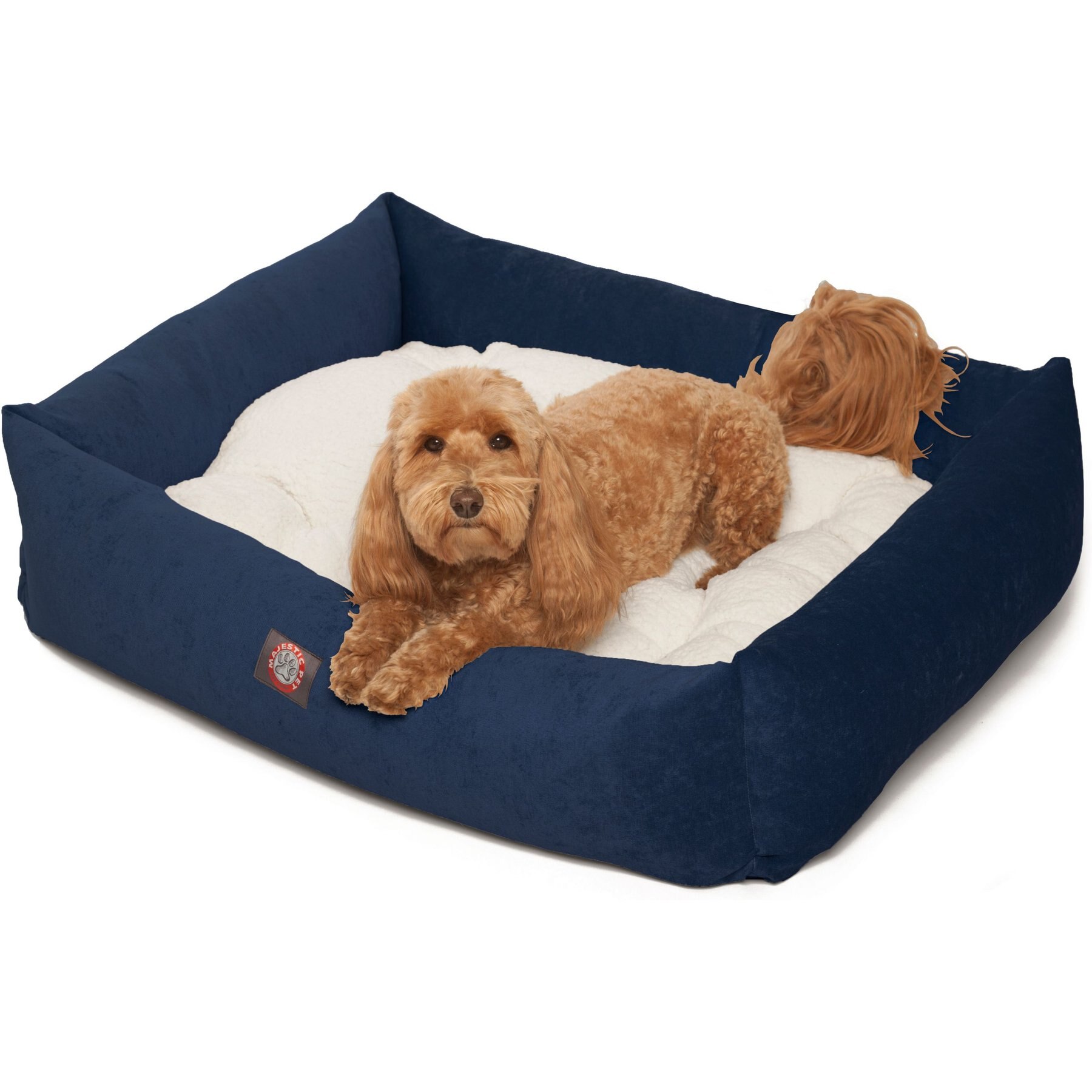 Majestic Pet Luxe Bagel Villa Bolster Dog Bed with Removable Cover, Navy, X-Large