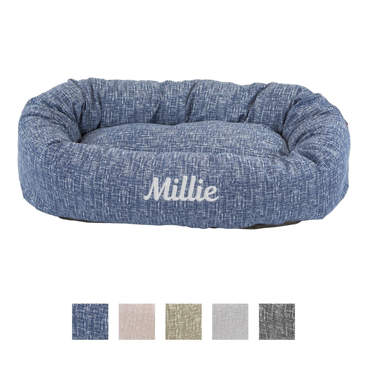 Majestic Pet Palette Heathered Personalized Bagel Cat & Dog Bed, Navy Blue Denim, Small