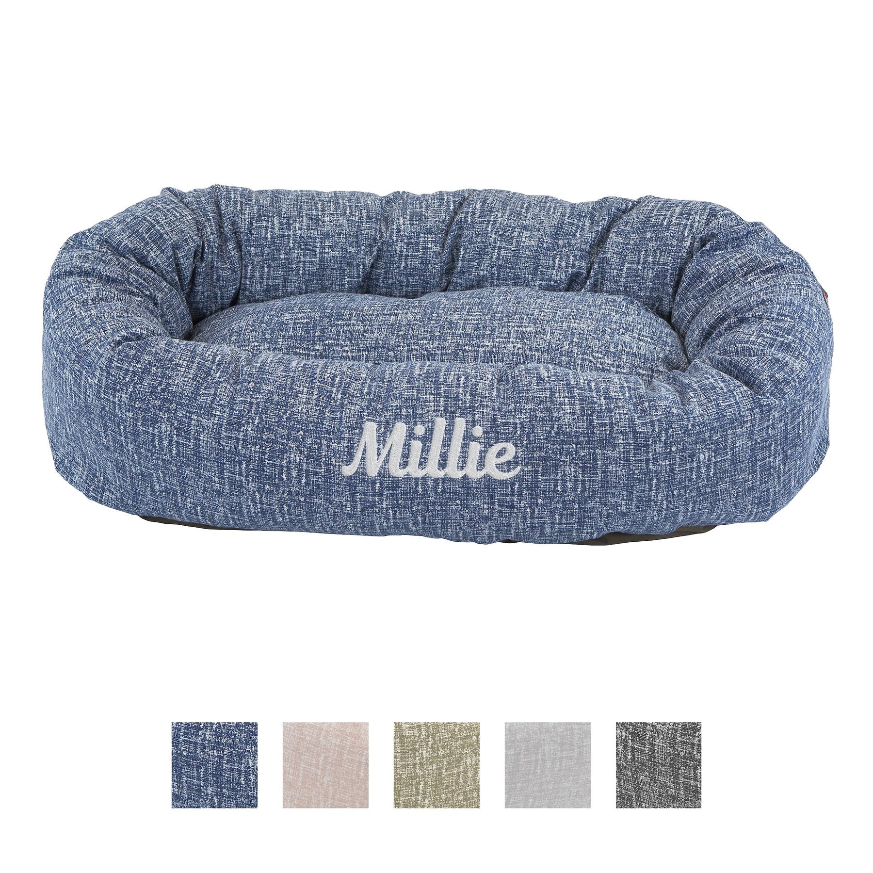 Majestic Pet Majestic Pet Palette Heathered Personalized Bagel Cat & Dog Bed, Navy Blue Denim, Small