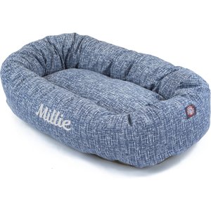 Majestic Pet Palette Heathered Personalized Bagel Cat & Dog Bed, Navy Blue Denim, Small