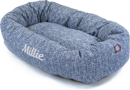Show full view: Majestic Pet Palette Heathered Personalized Bagel Cat & Dog Bed, Navy Blue Denim, Small slide 2 of 7