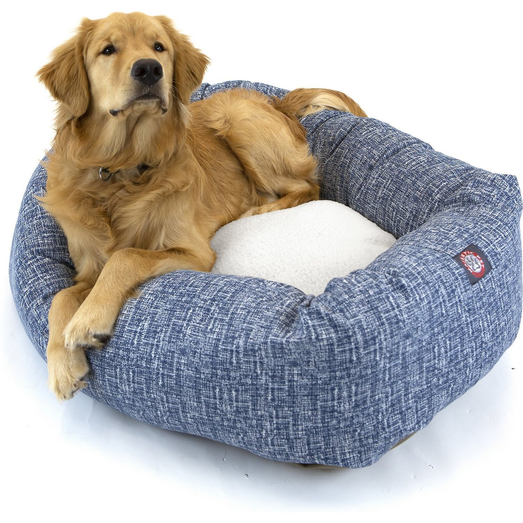 Majestic Pet Palette Heathered Sherpa Bagel Bolster Dog Bed, Navy Blue Denim, Large