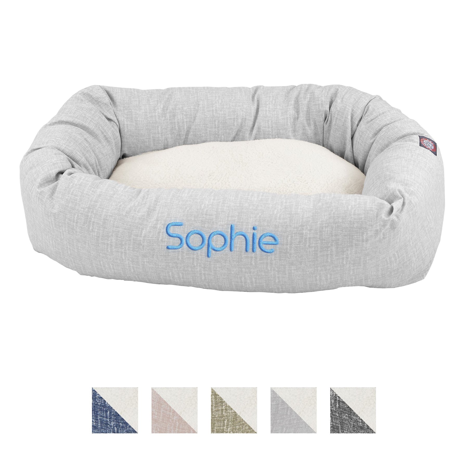 Majestic Pet Palette Heathered Sherpa Personalized Bagel Cat & Dog Bed, Gray, X-Large