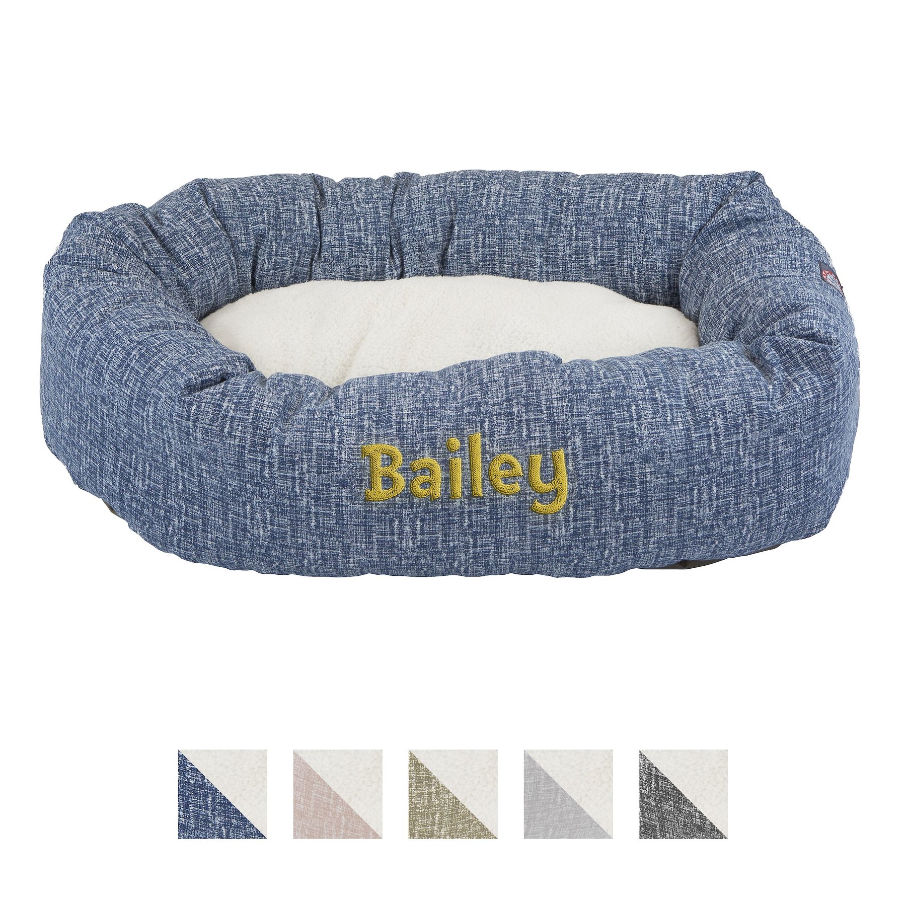 Majestic Pet Palette Heathered Sherpa Personalized Bagel Cat & Dog Bed, Navy Blue Denim, Small