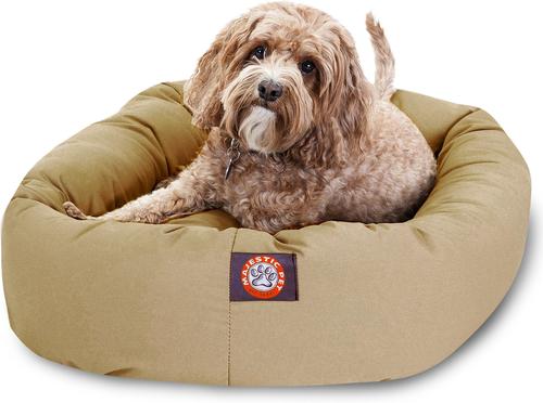 Show full view: Majestic Pet Personalized Bagel Bolster Dog & Cat Bed, Khaki, Medium slide 3 of 6