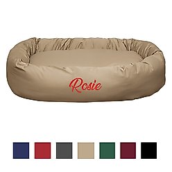 Majestic Pet Personalized Bagel Bolster Dog & Cat Bed, Khaki, Small