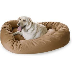 Majestic Pet Personalized Bagel Bolster Dog & Cat Bed, Khaki, X-Large