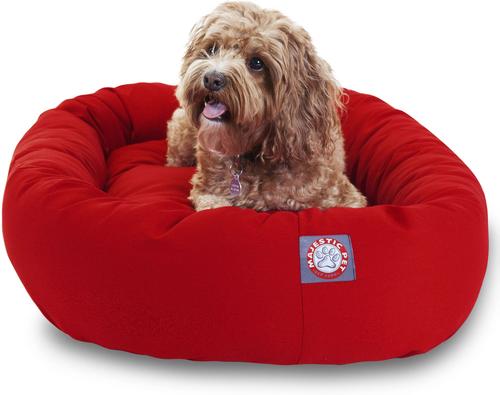 Show full view: Majestic Pet Personalized Bagel Bolster Dog & Cat Bed, Red, Medium slide 3 of 6