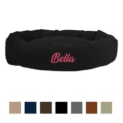 Majestic Pet Suede Personalized Bagel Cat & Dog Bed, Black, Large