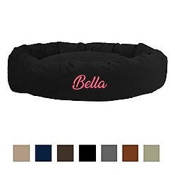 Majestic Pet Suede Personalized Bagel Cat & Dog Bed, Black, Medium