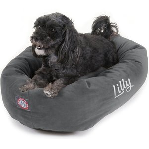 Majestic Pet Suede Personalized Bagel Cat & Dog Bed, Gray, Medium
