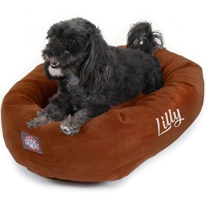 Majestic Pet Suede Personalized Bagel Cat & Dog Bed, Rust, Medium