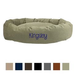 Majestic Pet Suede Personalized Bagel Cat & Dog Bed, Sage, X-Large