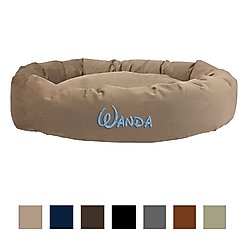Majestic Pet Suede Personalized Bagel Cat & Dog Bed, Stone, Medium