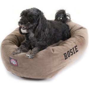 Majestic Pet Suede Personalized Bagel Cat & Dog Bed, Stone, Small