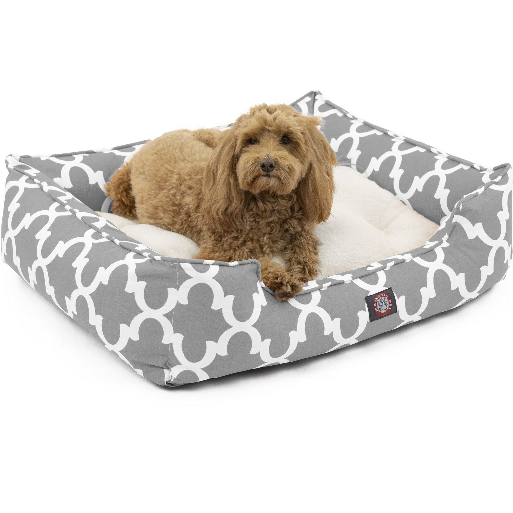Majestic Pet Trellis Contemp Lounge Bolster Dog Bed with Removable Cover, Gray, Large