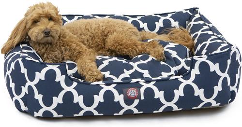 Show full view: Majestic Pet Trellis Contemp Lounge Bolster Dog Bed with Removable Cover, Navy, Large slide 2 of 4