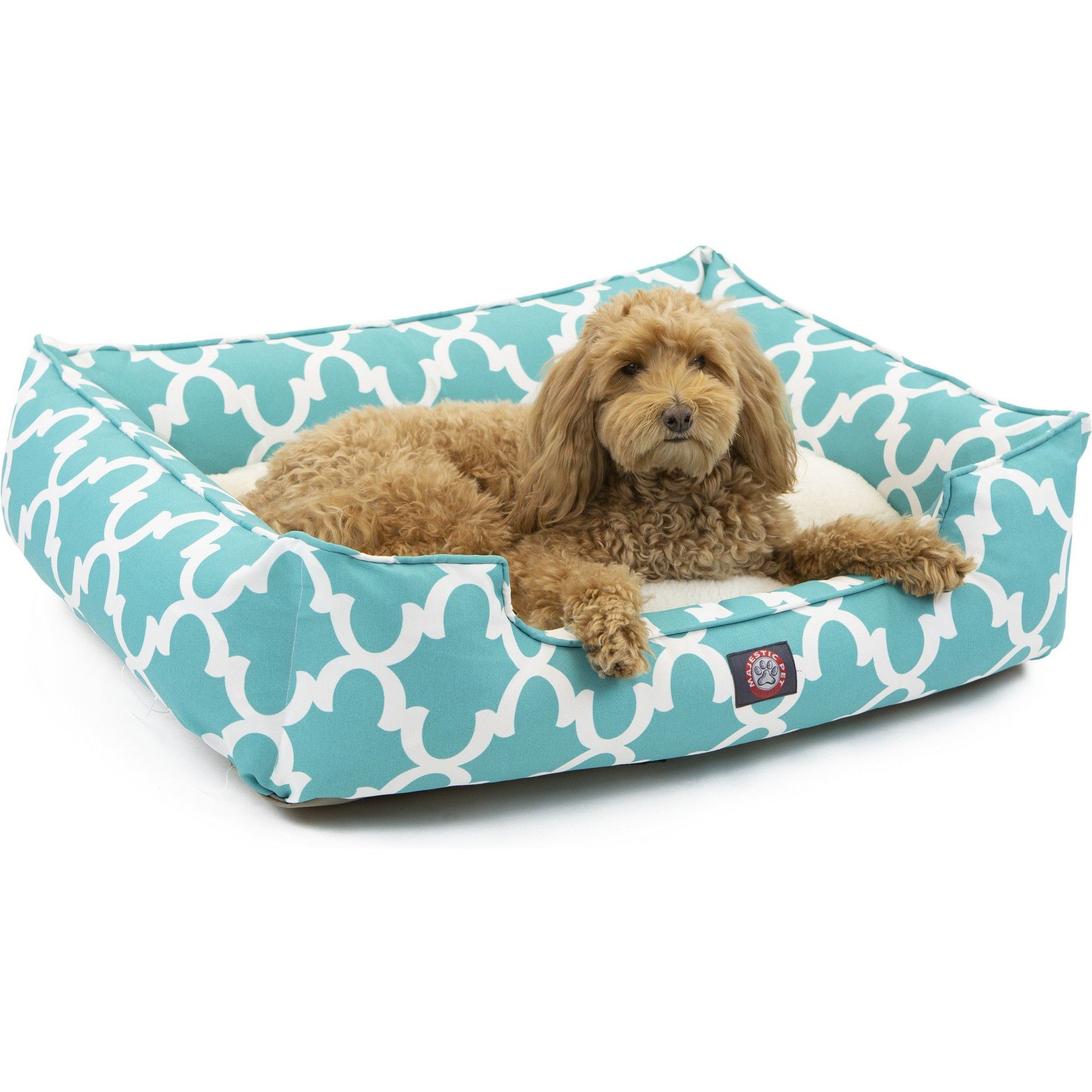 Majestic Pet Trellis Contemp Lounge Bolster Dog Bed with Removable Cover, Teal, X-Large