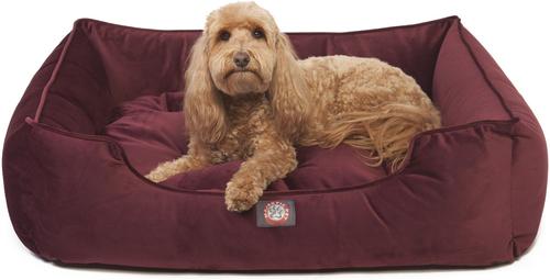 Show full view: Majestic Pet Velvet Contemp Lounge Bolster Dog Bed with Removable Cover, Maroon, Large slide 4 of 5