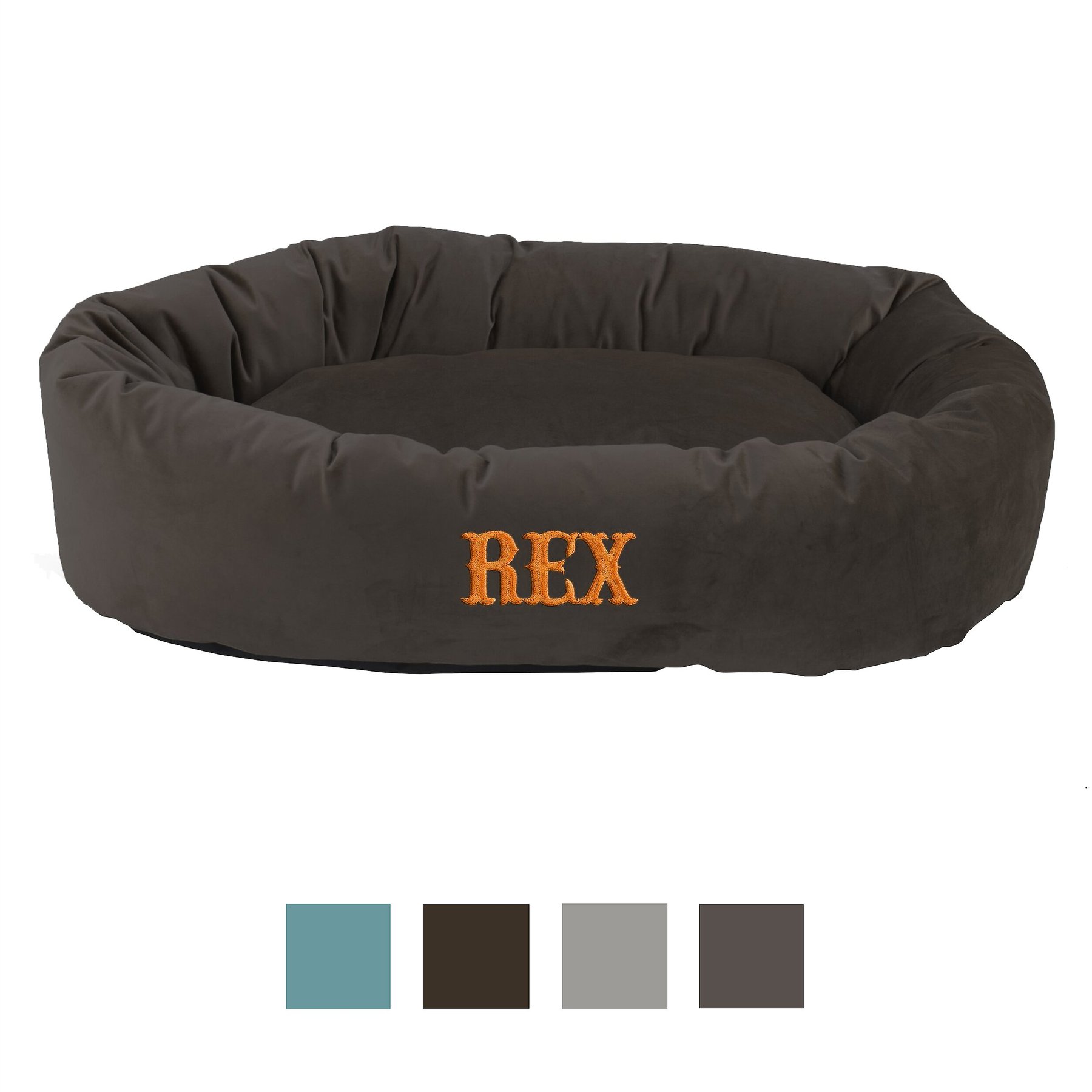Majestic Pet Velvet Personalized Bagel Cat & Dog Bed, Coal, Medium
