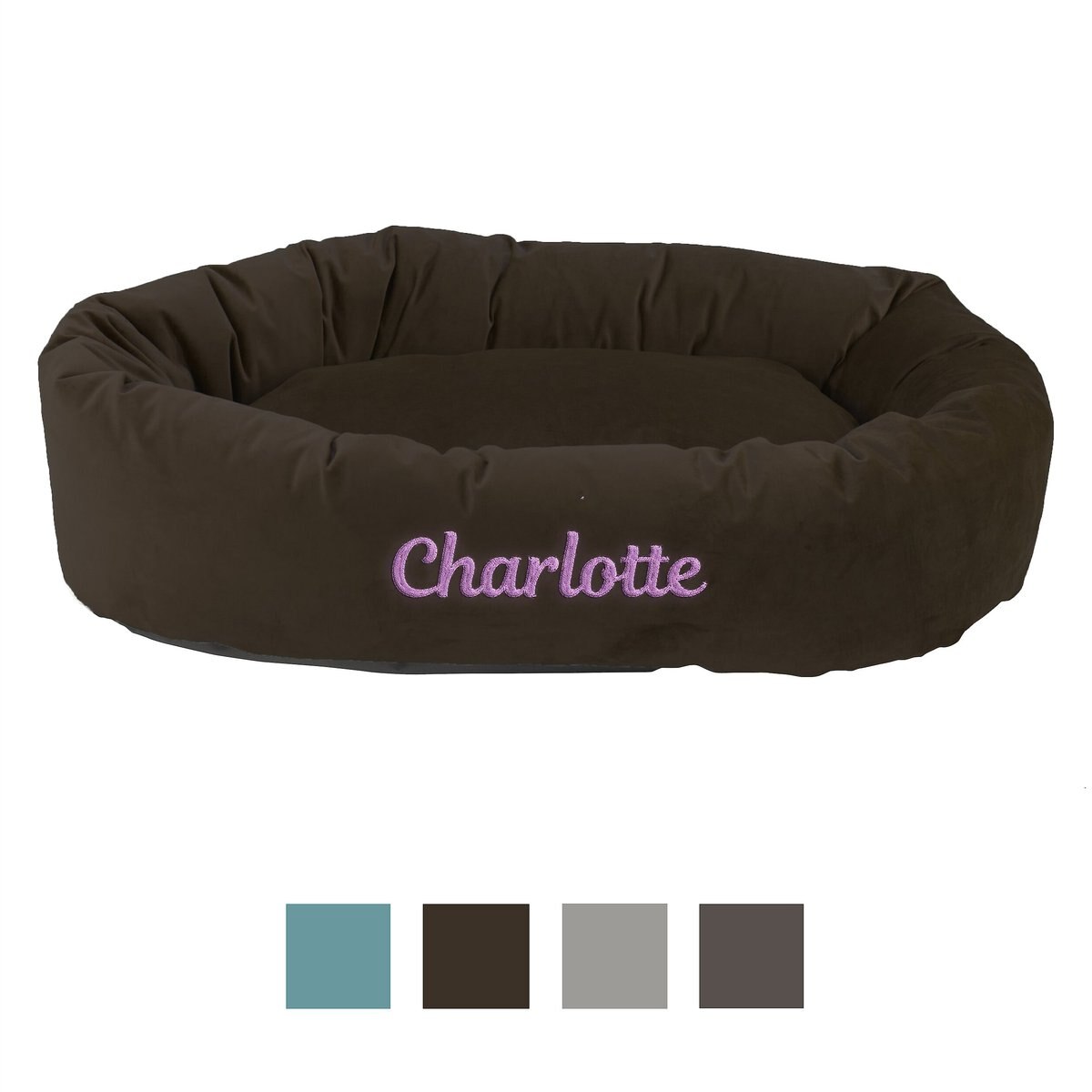 Majestic Pet Velvet Personalized Bagel Cat & Dog Bed, Espresso, Large