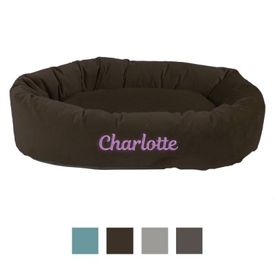 Majestic Pet Majestic Pet Velvet Personalized Bagel Cat & Dog Bed, Espresso, Medium