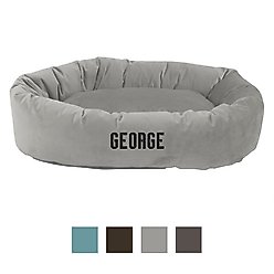 Majestic Pet Velvet Personalized Bagel Cat & Dog Bed, Smoke, Medium slide 1 of 6