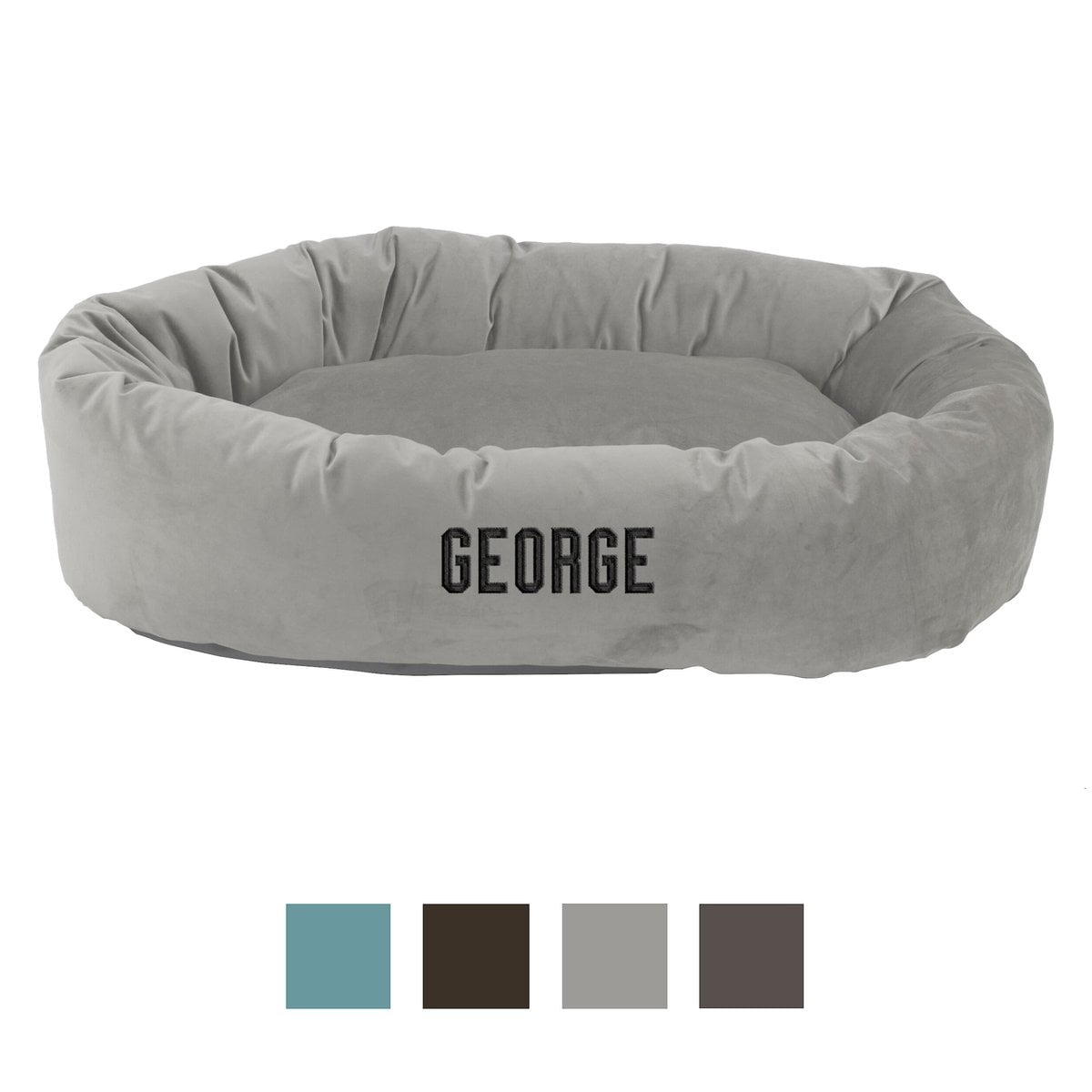 Majestic Pet Velvet Personalized Bagel Cat & Dog Bed, Smoke, Small