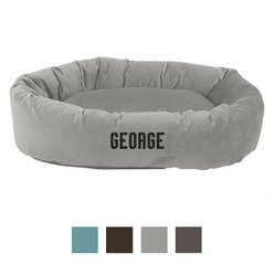 Majestic Pet Velvet Personalized Bagel Cat & Dog Bed, Smoke, X-Large