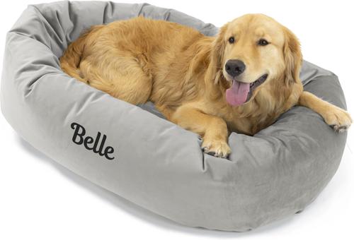 Show full view: Majestic Pet Velvet Personalized Bagel Cat & Dog Bed, Smoke, X-Large slide 5 of 8