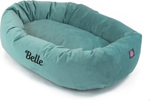Show full view: Majestic Pet Velvet Personalized Bagel Cat & Dog Bed, Turquoise, Large slide 6 of 8
