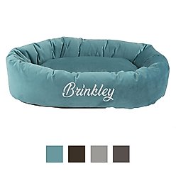Majestic Pet Velvet Personalized Bagel Cat & Dog Bed, Turquoise, Medium
