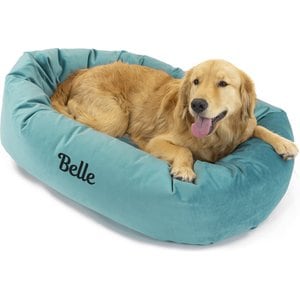 Majestic Pet Velvet Personalized Bagel Cat & Dog Bed, Turquoise, Medium