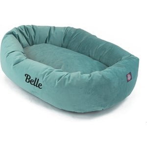 Majestic Pet Velvet Personalized Bagel Cat & Dog Bed, Turquoise, Medium