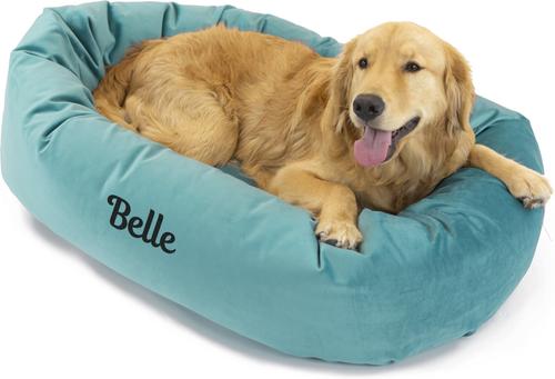 Show full view: Majestic Pet Velvet Personalized Bagel Cat & Dog Bed, Turquoise, X-Large slide 5 of 8