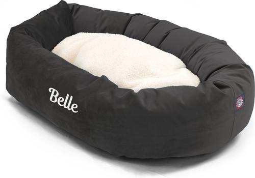 Show full view: Majestic Pet Velvet Sherpa Personalized Bagel Cat & Dog Bed, Coal, Large slide 6 of 8