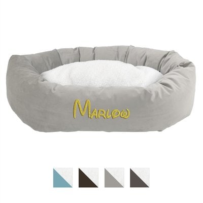 Majestic Pet Majestic Pet Velvet Sherpa Personalized Bagel Cat & Dog Bed, Smoke, Medium