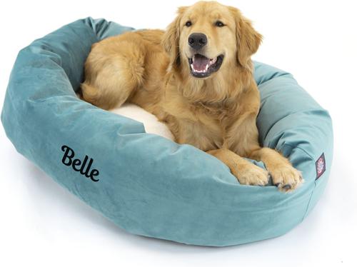 Show full view: Majestic Pet Velvet Sherpa Personalized Bagel Cat & Dog Bed, Turquoise, Large slide 6 of 9