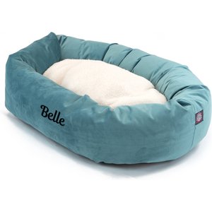 Majestic Pet Velvet Sherpa Personalized Bagel Cat & Dog Bed, Turquoise, Large