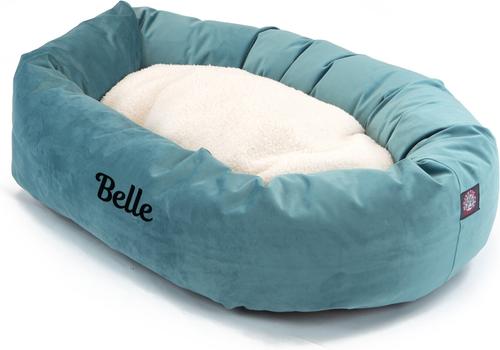 Show full view: Majestic Pet Velvet Sherpa Personalized Bagel Cat & Dog Bed, Turquoise, Large slide 7 of 9