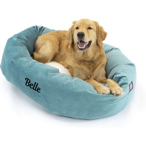 Majestic Pet Velvet Sherpa Personalized Bagel Cat & Dog Bed, Turquoise, Medium