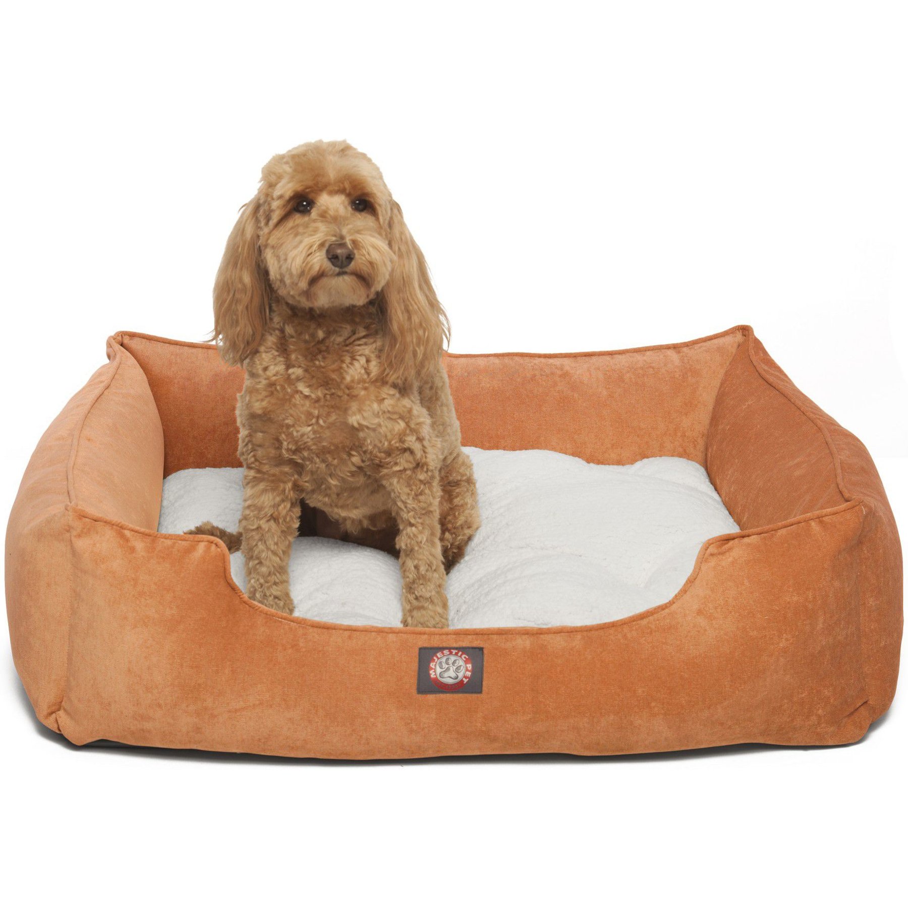 Majestic Pet Villa Contemp Lounge Bolster Dog Bed with Removable Cover, Orange, Large
