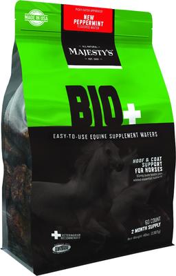 Show full view: Majesty's Bio+ Hoor & Coat Support Peppermint Flavor Wafers Horse Supplement, 60 count slide 1 of 3