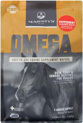 Show full view: Majesty's Omega Skin, Coat & Immune Support Peppermint Flavor Wafers Horse Supplement, 60 count slide 1 of 3
